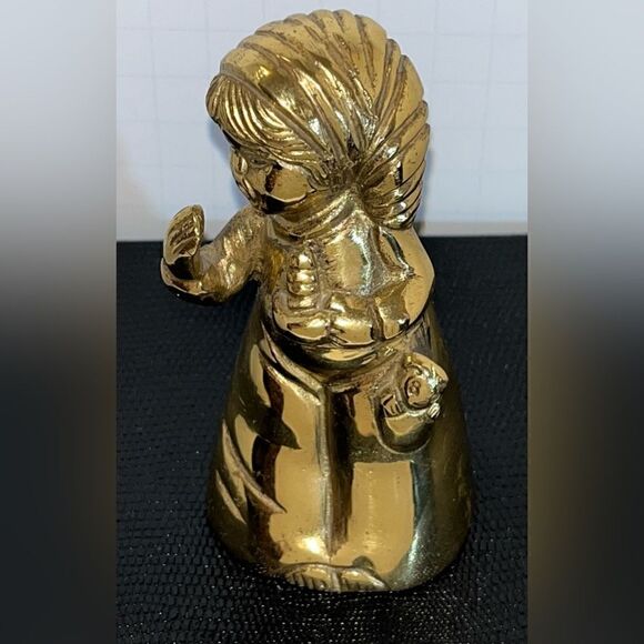 Vintage BRASS BELL Bedtime Sleepy Girl yawning pajamas teddy bear HEAVY 4" tall - Picture 1 of 12